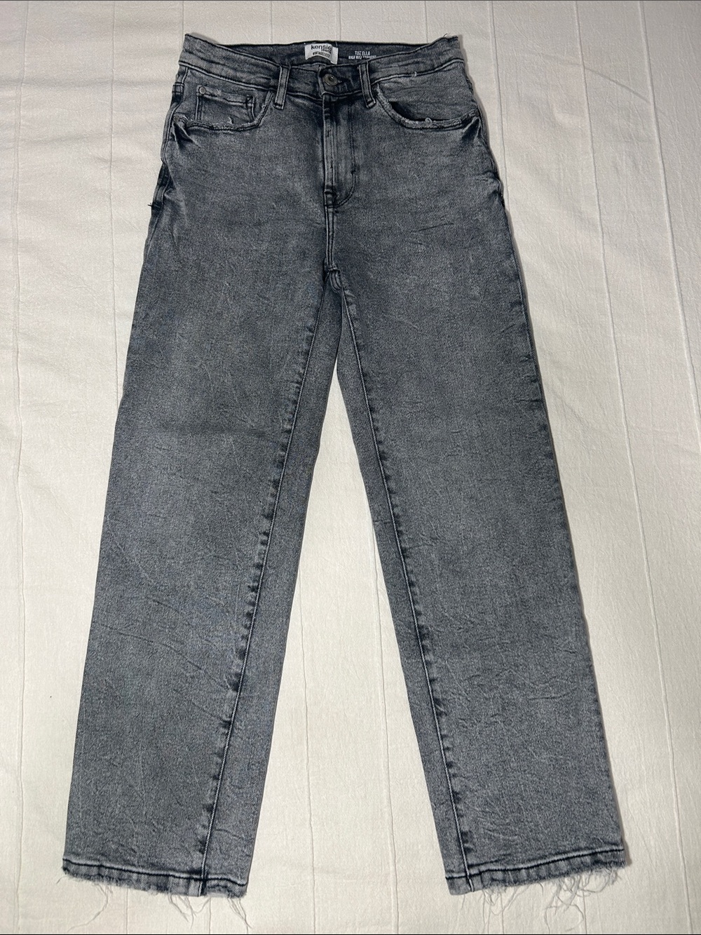 Kensie Vintage Luxe The Ella High Rise Straight Jeans Grey AcidWash Raw Hem 4/27